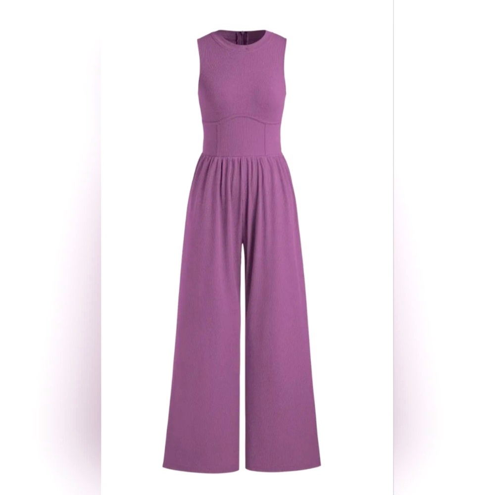 CIDER Purple Ribbed Wide Leg Jumpsuit - Picture 2 of 10